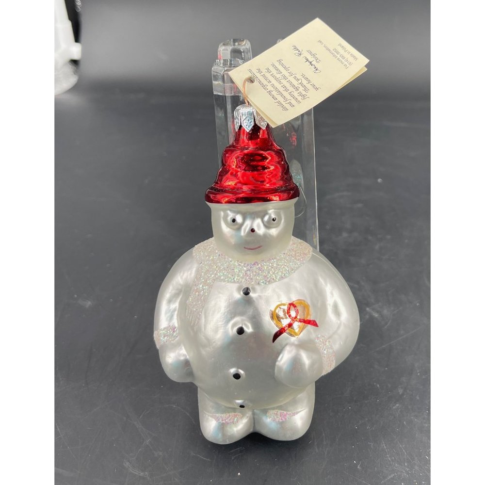 Vintage 1994 Radko Snowman "Frosty Cares" Glass Ornament Tags